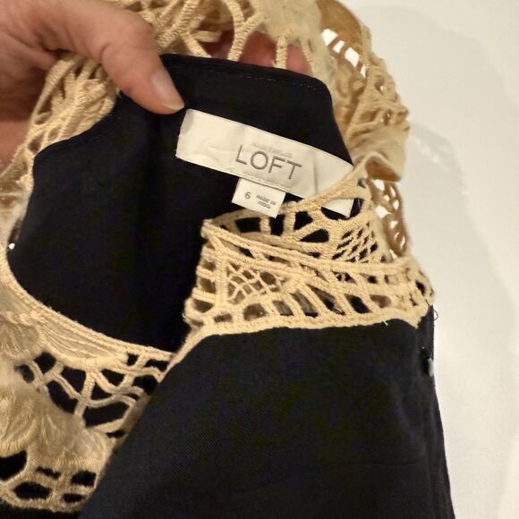 Ann Taylor Loft 100% Linen Dress Size 6 Boho Crochet Lace Black Classy Sundress - Picture 10 of 16